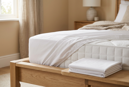 Illustrative quilted mattress with a folded sheet and mattress protector
